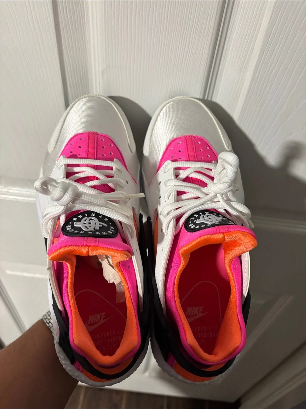 Women’s huaraches White Sneakers with Pink & Orange Accents